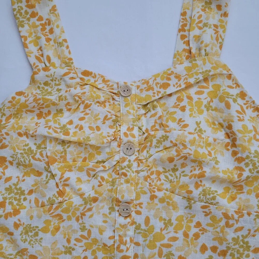 Monteau Yellow Floral Button Front Cropped Tank Top Size Medium Coquette - Picture 3 of 10